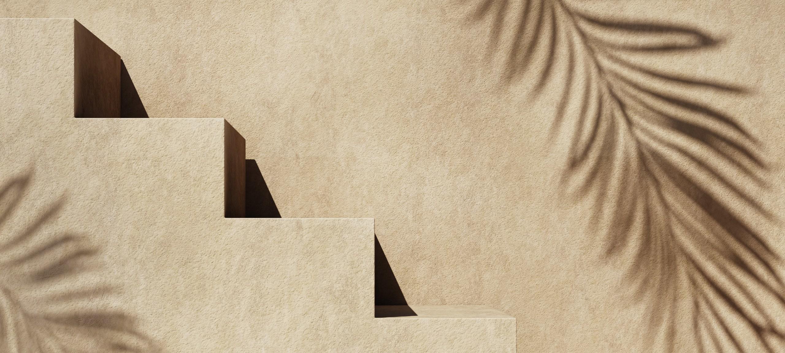 Abstract cement steps and palm tree shadows