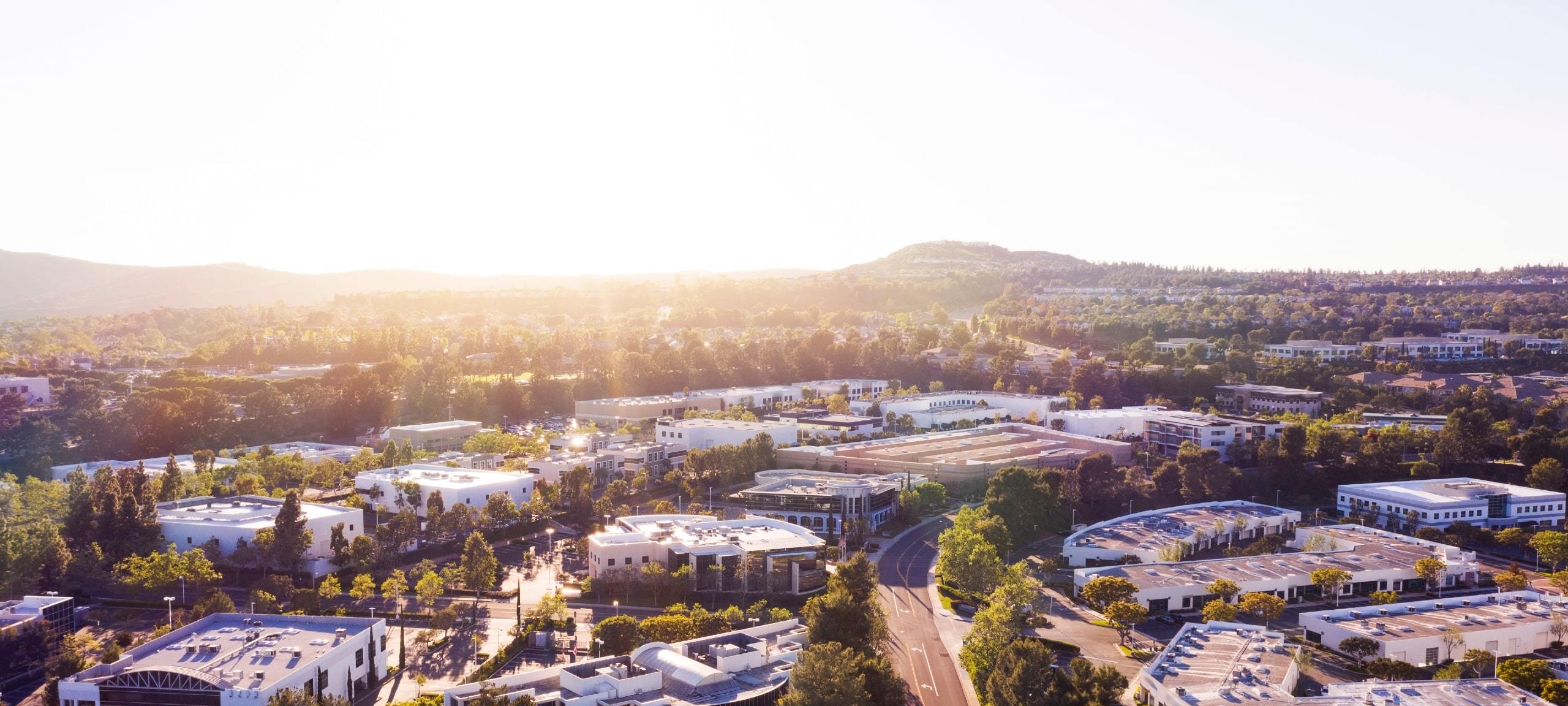 Aerial view of Aliso Viejo, CA business district