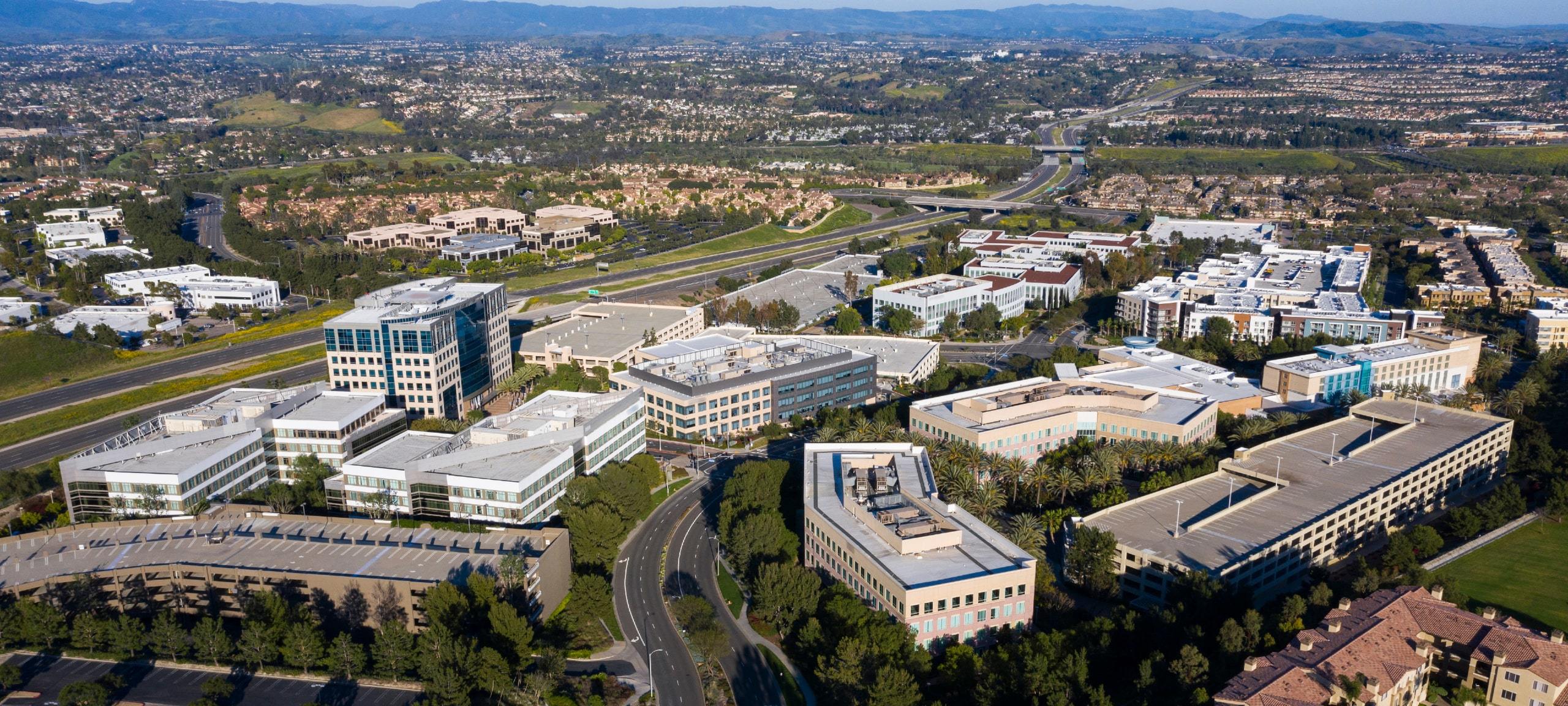 Aerial view of Aliso Viejo, CA business district